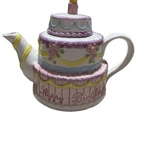 Lillian Vernon Vintage Ceramic Teapot Happy Birthday Layer Cake